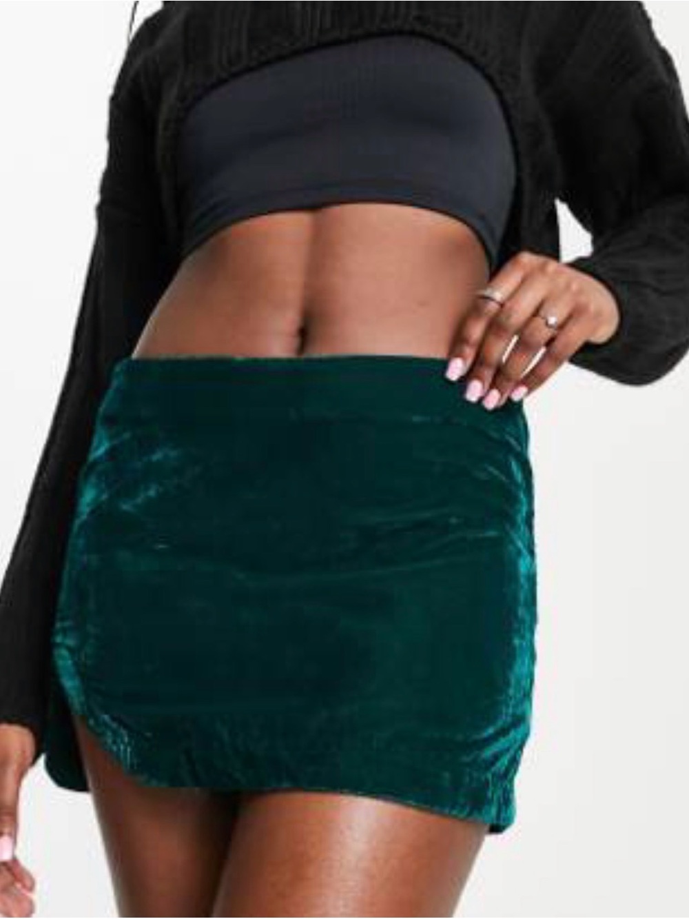 Free People Velvet Mini Skirt in Teal Green